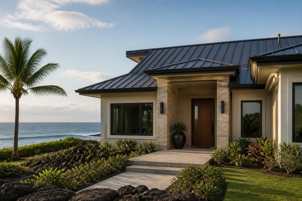 Newly installed coastal roof on a modern home.