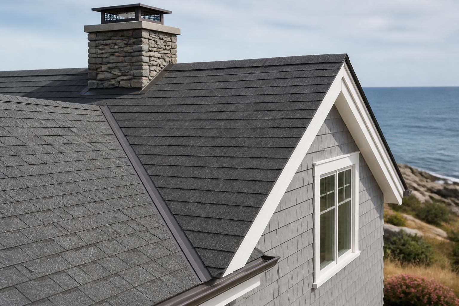 Well-maintained roof with clean surfaces and tidy edges.