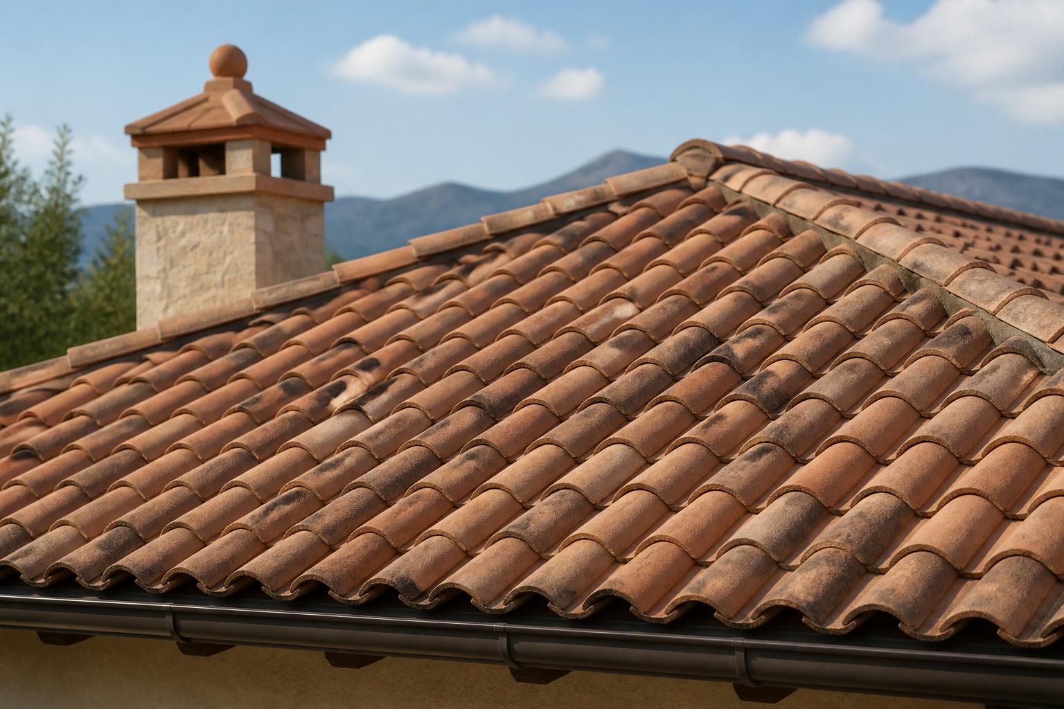 Finished tile roof with warm natural textures.